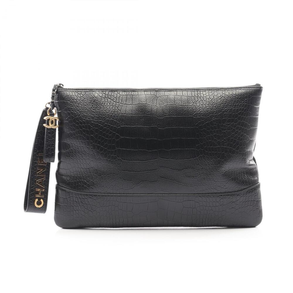 Chanel Shoulder Bag Clutch Leather Black